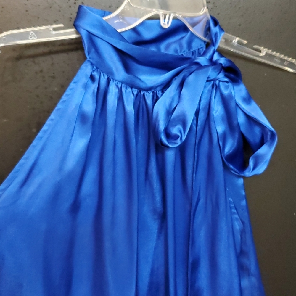 Eliza J Cobalt Satin Tie Neck Dress 12